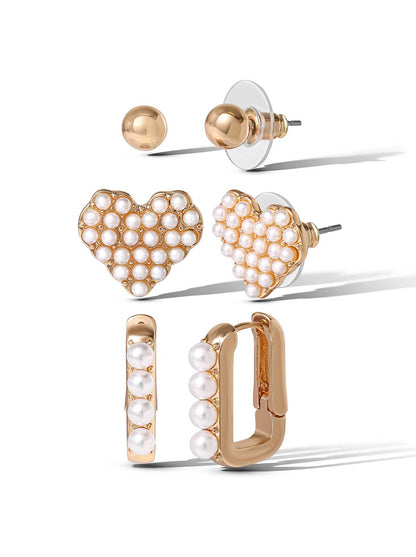 Pearl Accent Gold-Tone Earring Set