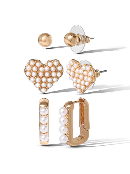 Pearl Accent Gold-Tone Earring Set