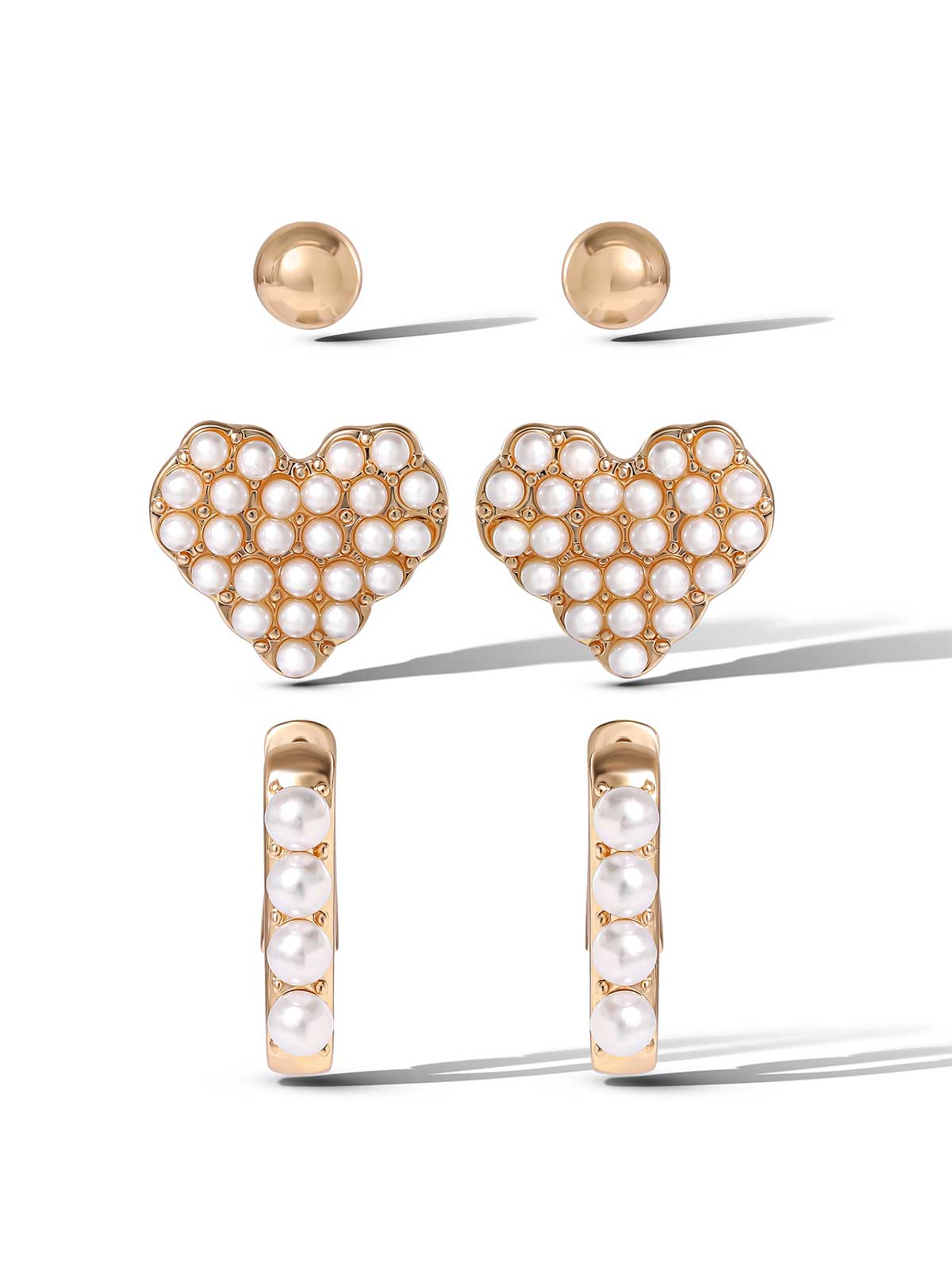 Pearl Accent Gold-Tone Earring Set