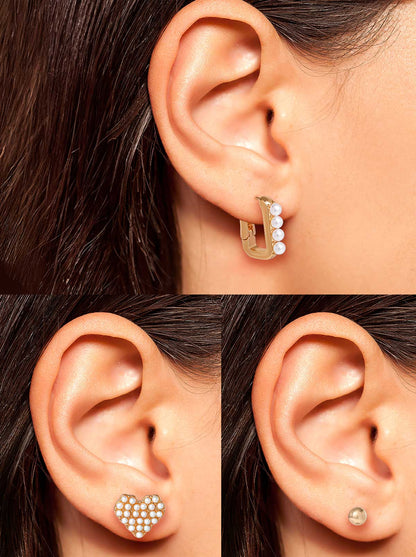 Pearl Accent Gold-Tone Earring Set