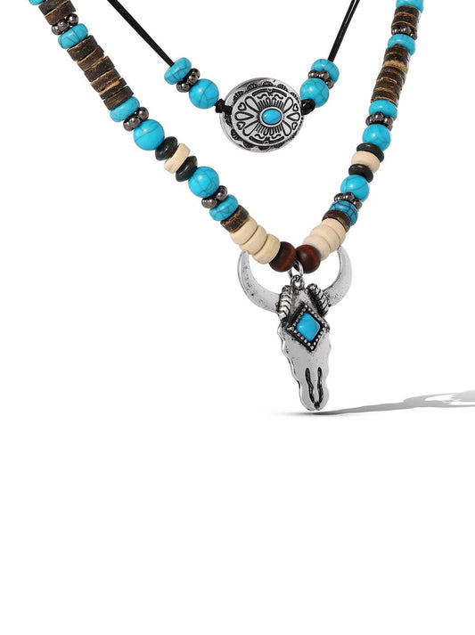 Layered Turquoise Bull Head Necklace