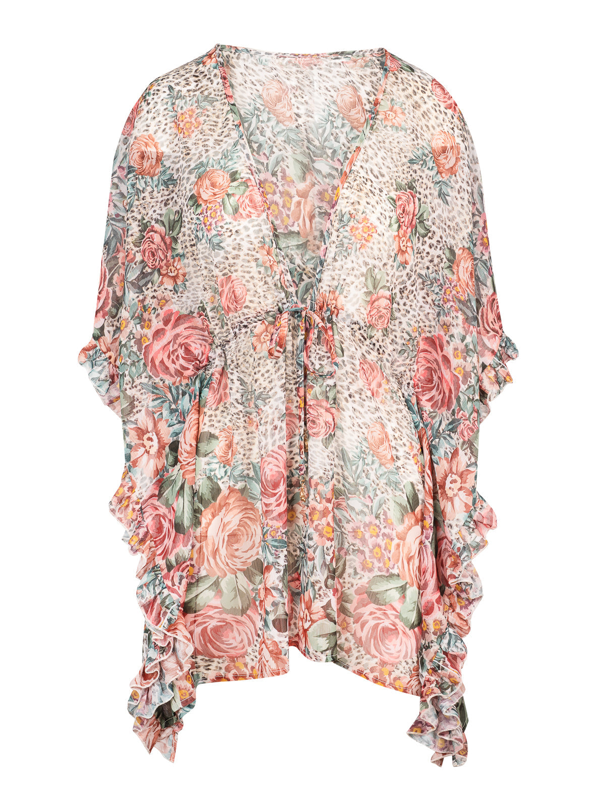 Animal Control Ruffle Cover Up Dress in Rose Multi