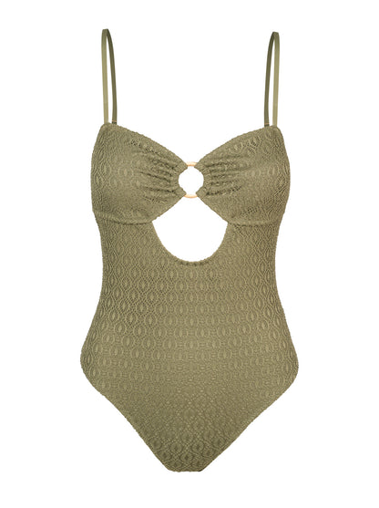 Crochet Ring Bandeau One Piece in Olive