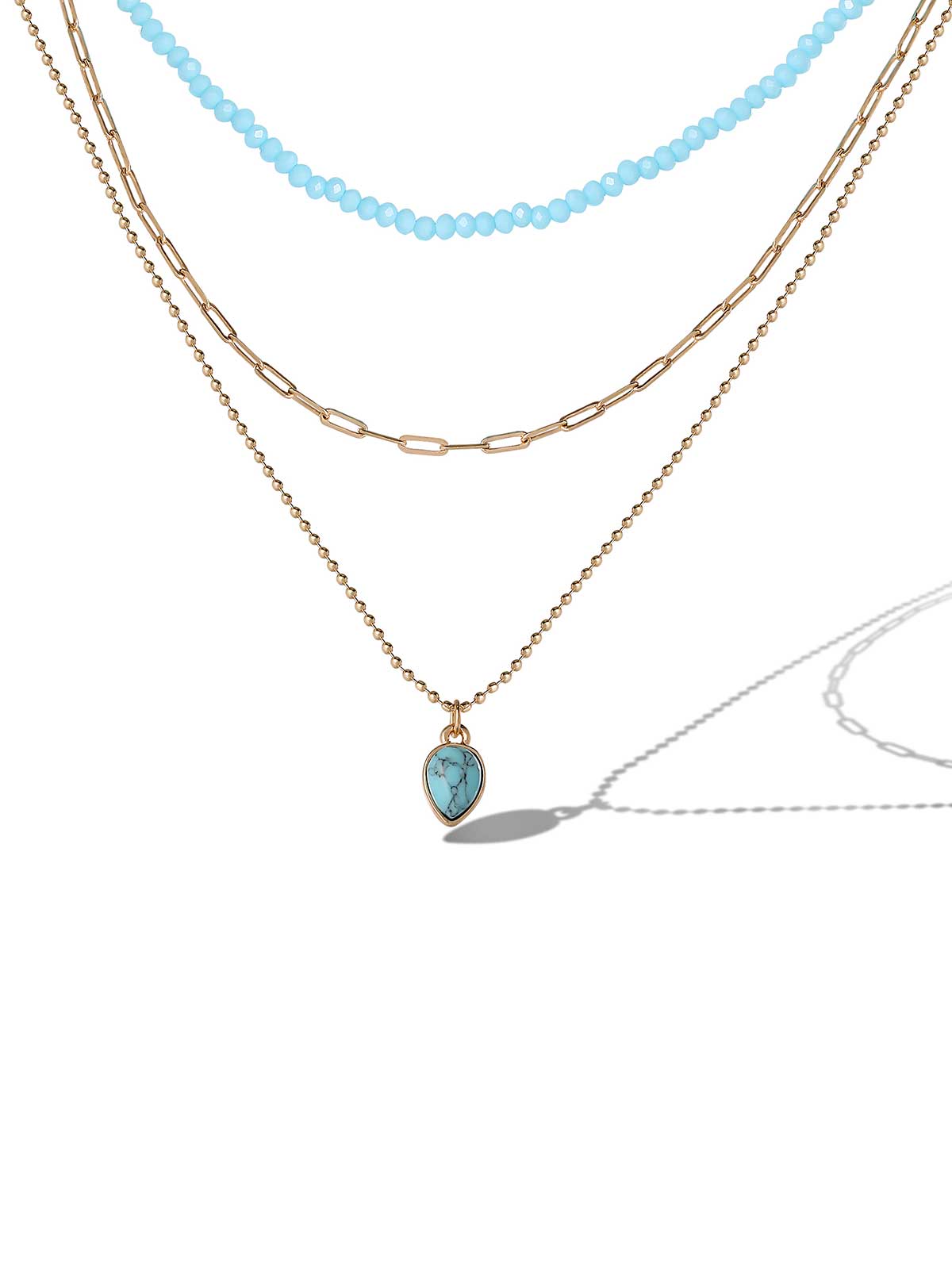 Layered Turquoise & Gold Bead Necklace