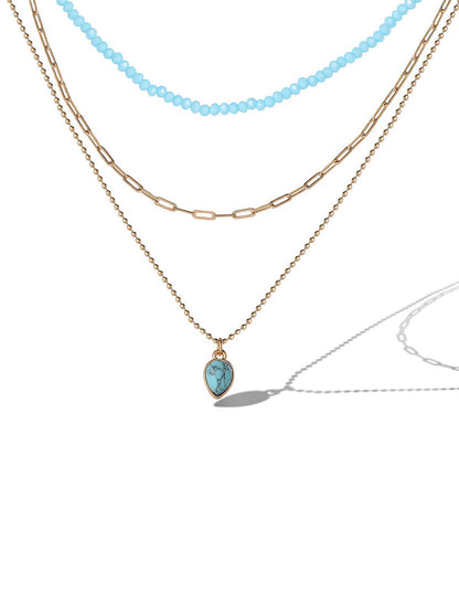 Layered Turquoise & Gold Bead Necklace