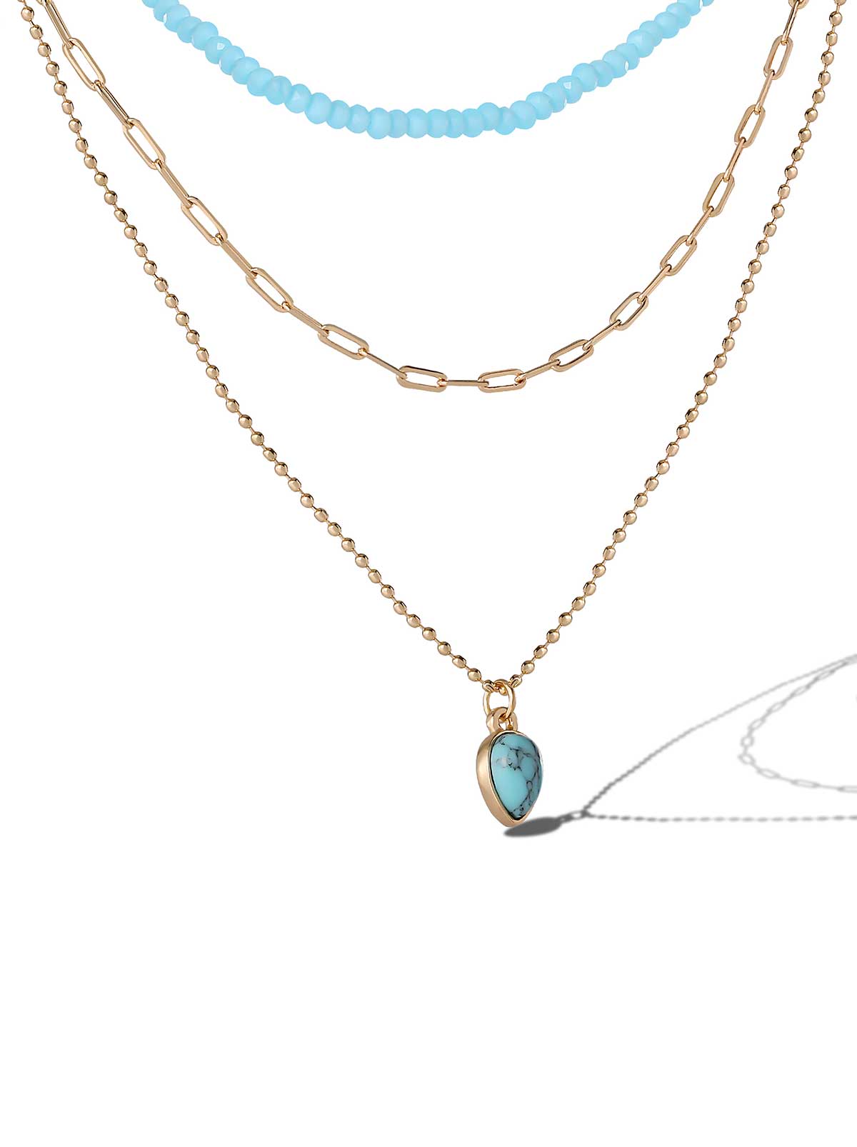 Layered Turquoise & Gold Bead Necklace