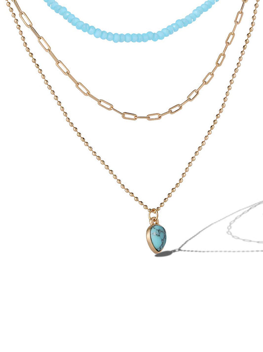 Layered Turquoise & Gold Bead Necklace