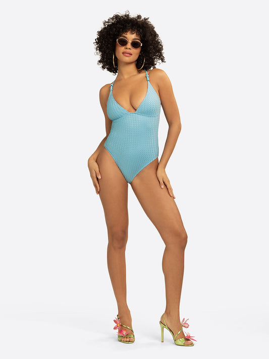Twisted Jacquard Classic One Piece in Blue Retro