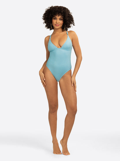 Twisted Jacquard Classic One Piece in Blue Retro