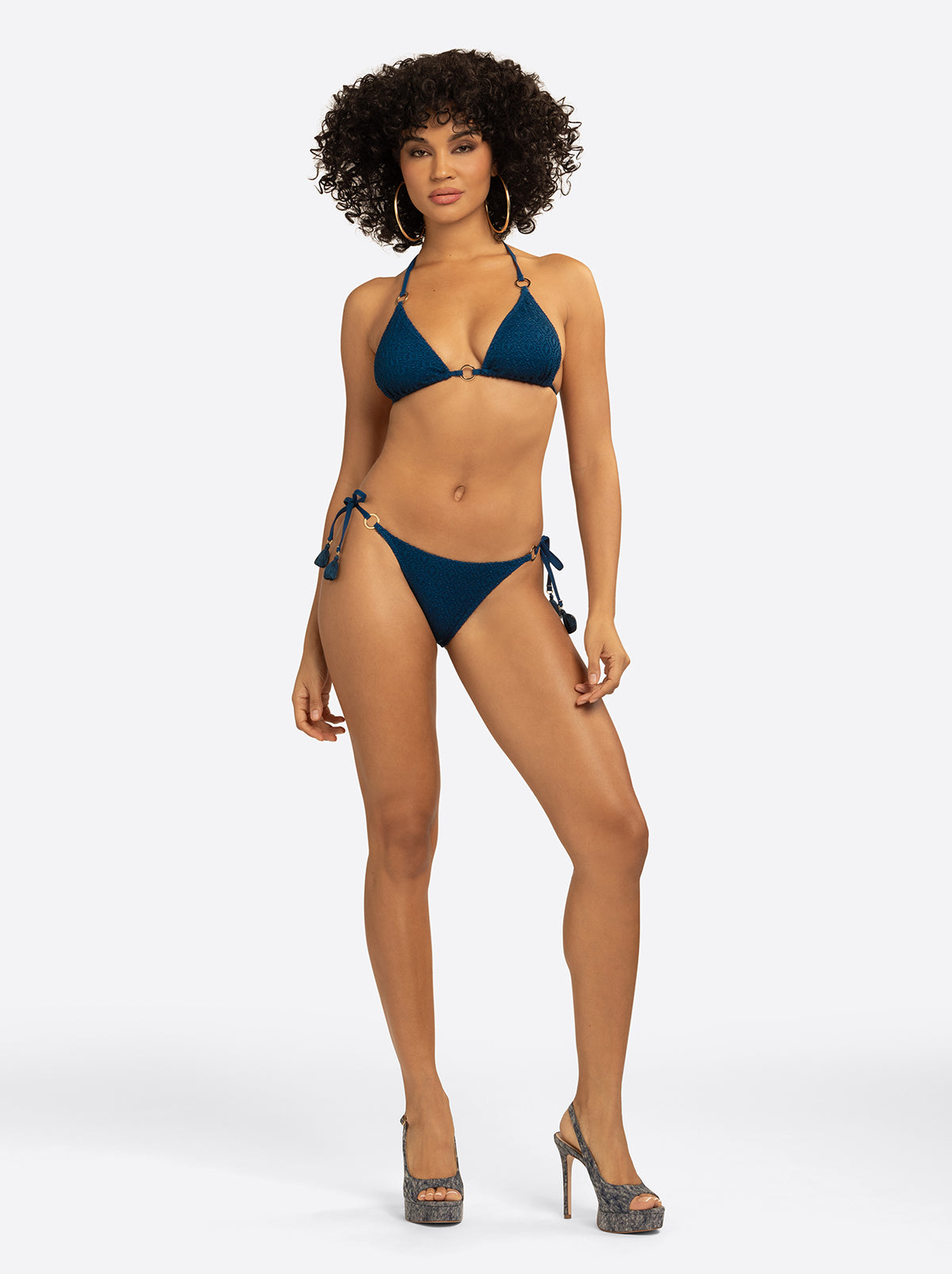 Crochet String Bikini in Dark Denim