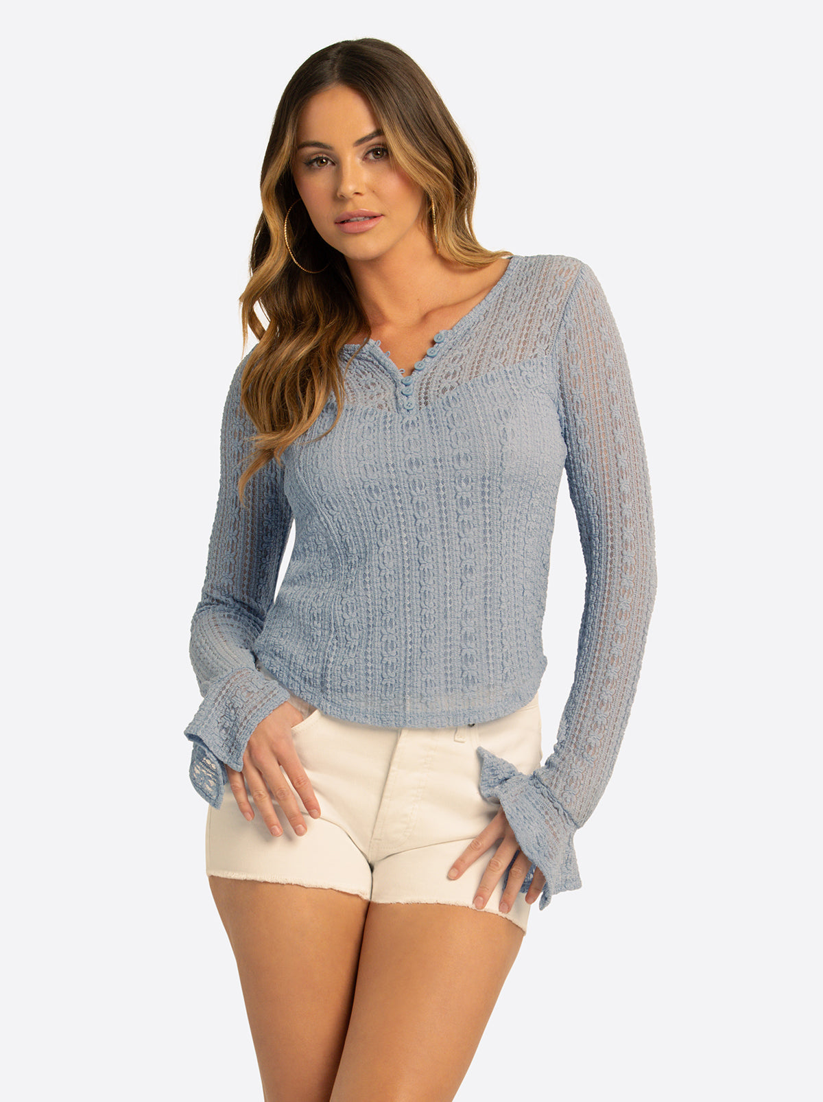 JS Jessica Simpson Tie Lace Top  in Forever Blue