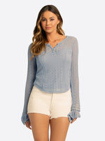 JS Jessica Simpson Tie Lace Top  in Forever Blue