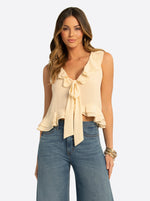 JS Jessica Simpson Trea Ruffle Tie Top in Whitecap Gray