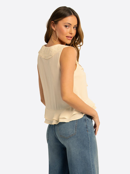 JS Jessica Simpson Trea Ruffle Tie Top in Whitecap Gray